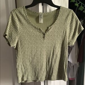 Green Floral Button-Up Women's Top